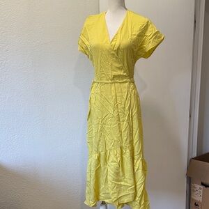 Mango Yellow Wrap Dress sz M